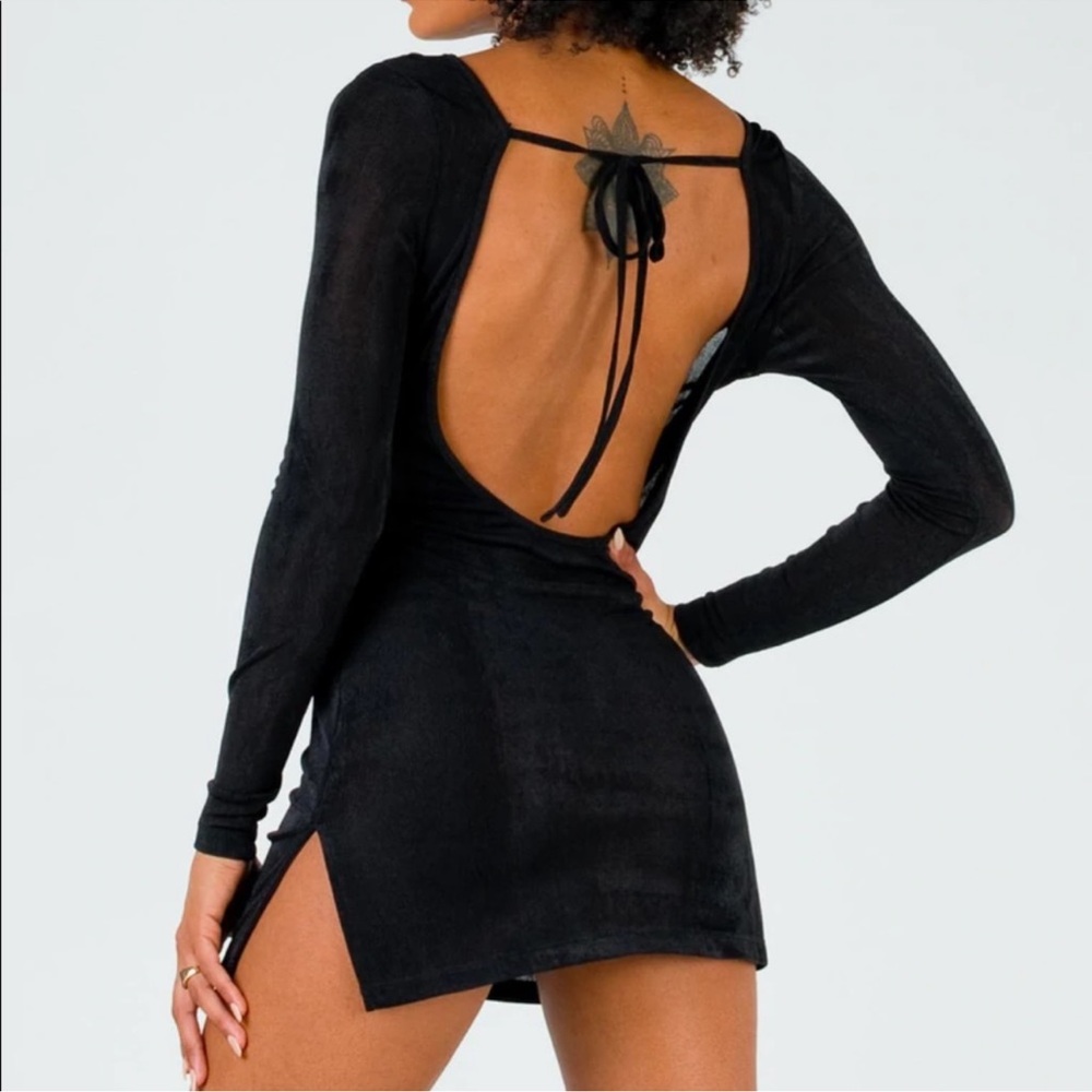 Black open back mini dress